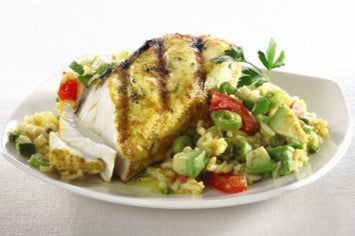 Grilled Curry Halibut with Curry Rice Salad recipe