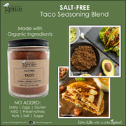 Culinary Genie Salt-Free Taco Seasoning Blend with recipe images.