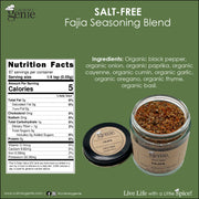 Culinary Genie Salt-Free Fajita Seasoning Blend nutrition facts and ingredient list.