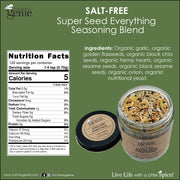 Culinary Genie Salt-Free Super Seed Everything Seasoning Blend nutrition facts and ingredient list.