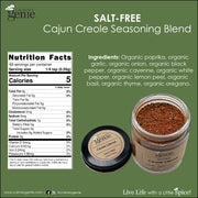 Culinary Genie Salt-Free Cajun Creole Seasoning Blend nutrition facts and ingredient list.