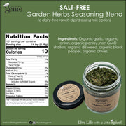 Culinary Genie Salt-Free Garden Herbs Seasoning Blend nutrition facts and ingredient list.