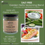 Culinary Genie Salt-Free Garden Herbs Seasoning Blend with recipe images.