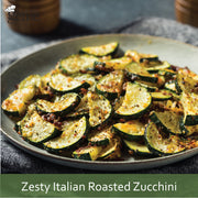 Culinary Genie Zesty Italian Roasted Zucchini recipe featuring Culinary Genie Salt-Free Zesty Italian and Pizza Seasoning Blend.