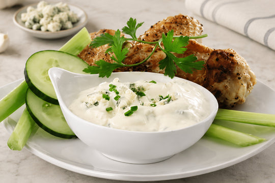 Buttermilk Blue Cheese Dressing made with Culinary Genie Salt-Free Garlic & Herb Seasoning Blend and Culinary Genie Salt-Free Umami Mushroom Seasoning Blend