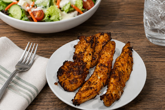 Blackened Naked Chicken Tenders made with Culinary Genie Salt-Free Blackened Seasoning Blend