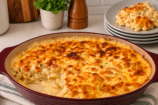 All-American Baked Mac and Cheese Recipe using Culinary Genie Salt-Free All-American BBQ Seasoning Blend.