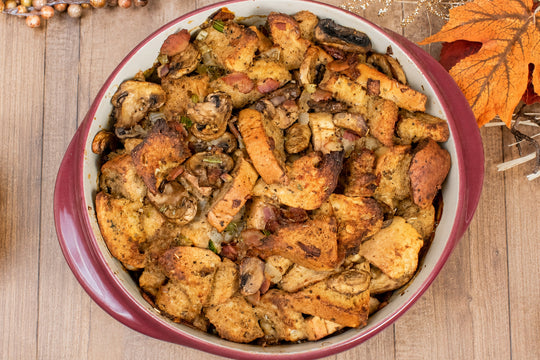 Bacon Mushroom and Sage Stuffing recipe using Culinary Genie Salt-Free Peppery Sage Seasoning Blend