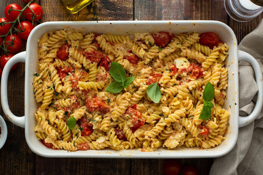 Mediterranean Tomato and Feta Pasta recipe.