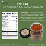 Culinary Genie Salt-Free All-American BBQ Seasoning Blend nutrition facts and ingredient list.
