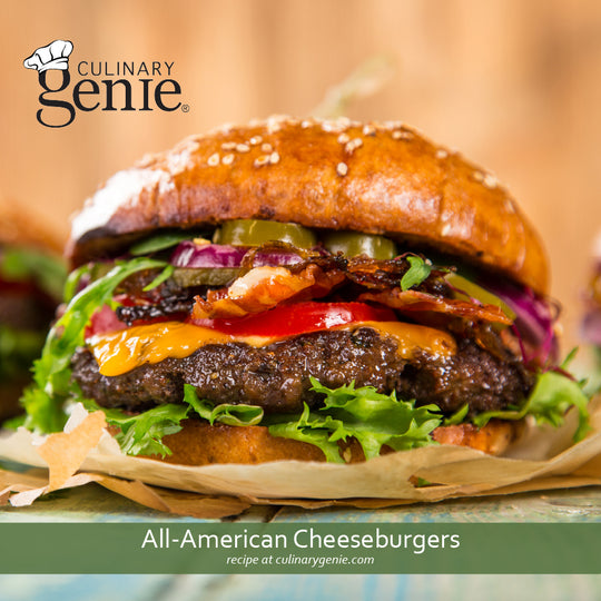 All-American Cheeseburgers recipe using Culinary Genie Salt-Free All-American BBQ Seasoning Blend.