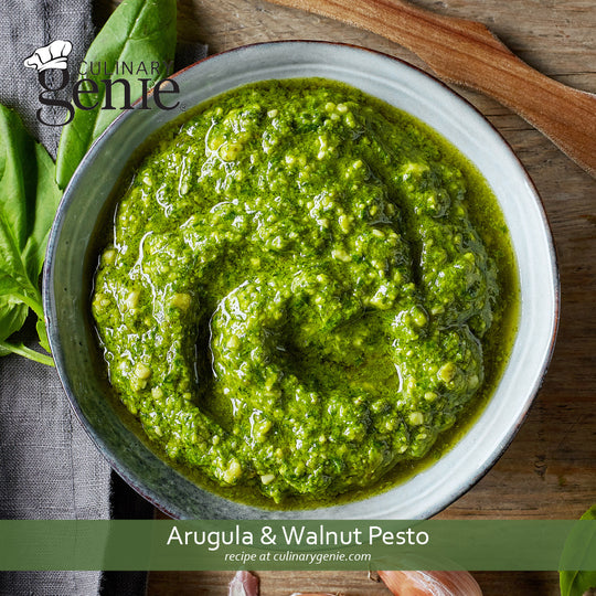 Arugula and Walnut Pesto recipe using Culinary Genie Salt-Free Garlic & Herb Seasoning Blend