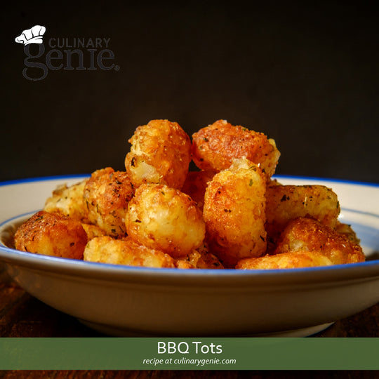 BBQ Tots recipe using Culinary Genie Salt-Free All-American BBQ Seasoning Blend.