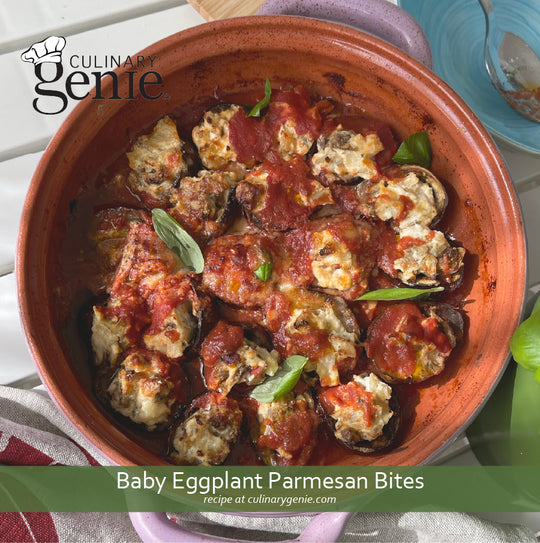 Baby Eggplant Parmesan Bites recipe using Culinary Genie Salt-Free Zesty Italian and Pizza seasoning blend