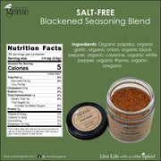 Culinary Genie Salt-Free Blackened Seasoning Blend nutrition facts and ingredient list.