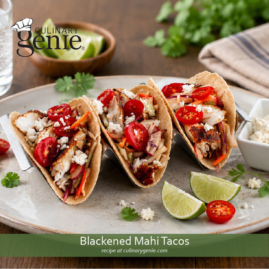 Blackened Mahi Tacos recipe using Culinary Genie Salt-Free Blackened Seasoning Blend