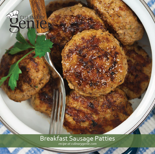 Breakfast Sausage Patties recipe using Culinary Genie Salt-Free Peppery Sage Seasoning Blend