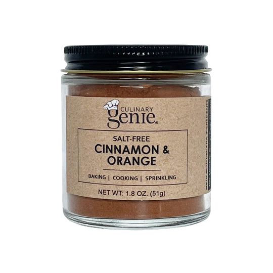 Culinary Genie Salt-Free Cinnamon & Orange Seasoning Blend Front Jar View
