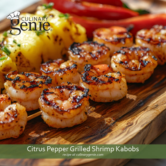 Citrus Pepper Grilled Shrimp Kabobs recipe using Culinary Genie Salt-Free Citrus Pepper Seasoning Blend