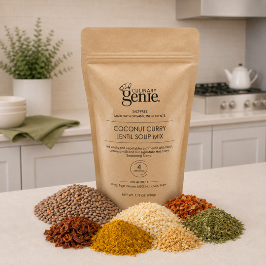 Culinary Genie Salt-Free Coconut Curry Lentil Soup Mix Package with Ingredients