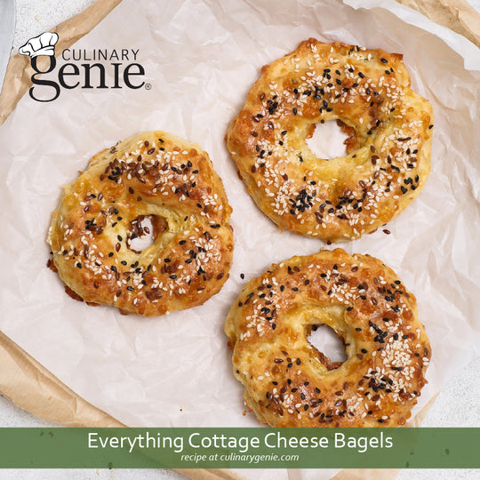 Everything Cottage Cheese Bagels recipe using Culinary Genie Salt-Free Super Seed Everything Bagel Seasoning Blend
