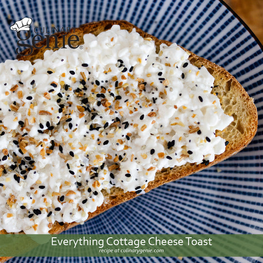Everything Cottage Cheese Toast recipe using Culinary Genie Salt-Free Super Seed Everything Bagel Seasoning Blend