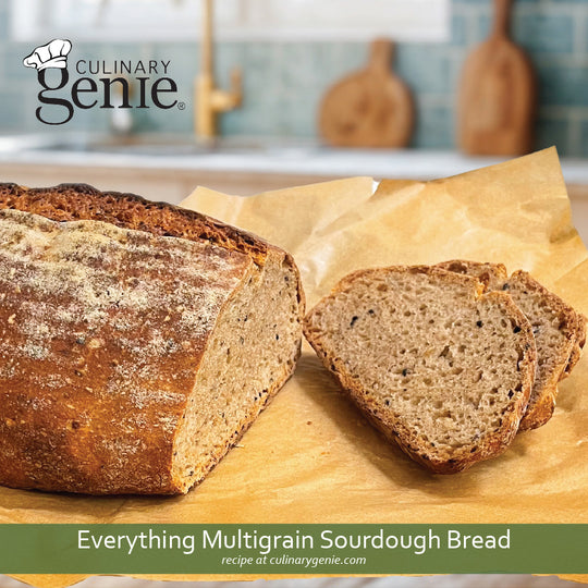 Everything Multigrain Sourdough Bread recipe using Culinary Genie Salt-Free Super Seed Everything Bagel Seasoning Blend
