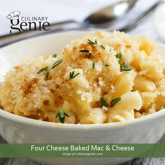 Four Cheese Baked Mac & Cheese recipe using Culinary Genie Salt-Free Garlic & Herb Seasoning Blend