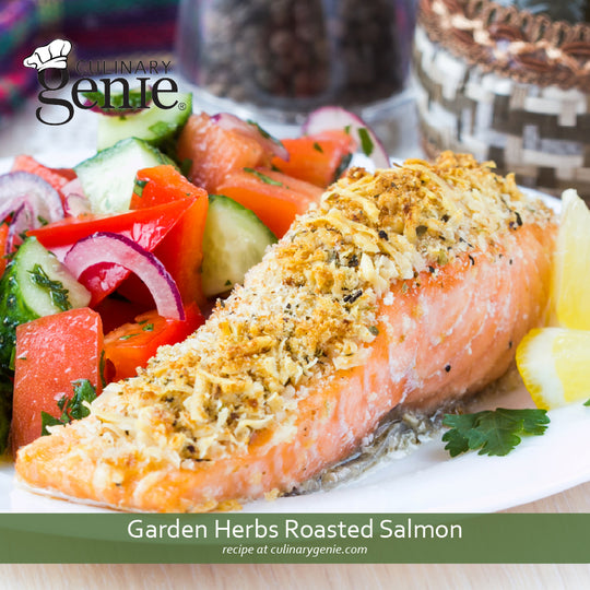 Garden Herbs Roasted Salmon recipe using Culinary Genie Salt-Free Garden Herbs Seasoning Blend