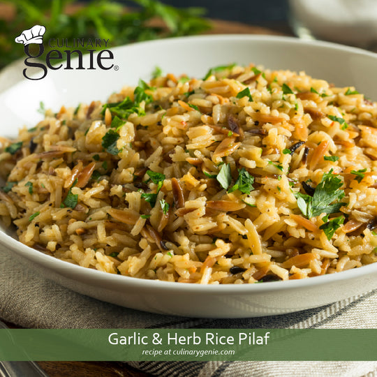 Garlic and Herb Rice Pilaf recipe using Culinary Genie Salt-Free Garlic & Herb Seasoning Blend