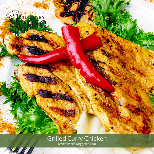Grilled Curry Chicken recipe using Culinary Genie Salt-Free Hot Curry Seasoning Blend