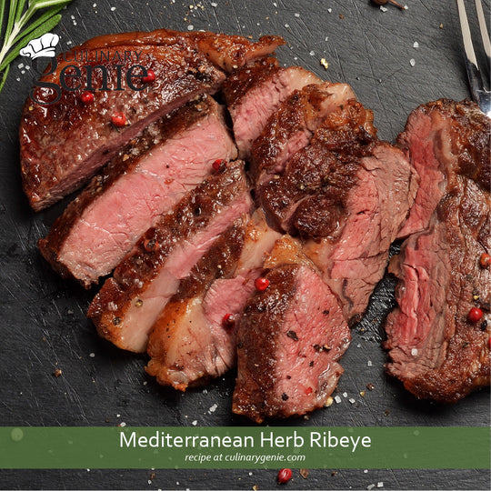 Mediterranean Herb Ribeye recipe using Culinary Genie Salt-Free Mediterranean Herb Seasoning Blend