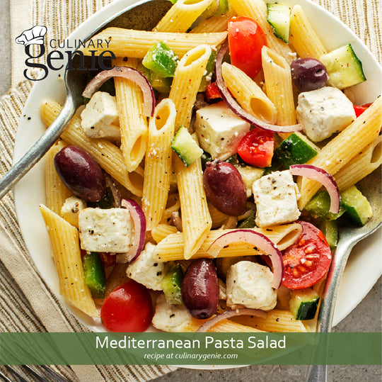Mediterranean Pasta Salad recipe using Culinary Genie Salt-Free Mediterranean Herb Seasoning Blend