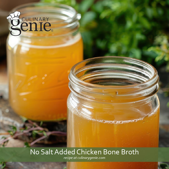 No Salt Added Chicken Bone Broth recipe using Culinary Genie Salt-Free Umami Mushroom Seasoning Blend