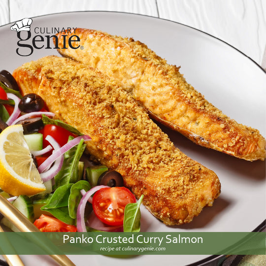 Panko Crusted Curry Salmon recipe using Culinary Genie Salt-Free Hot Curry Seasoning Blend