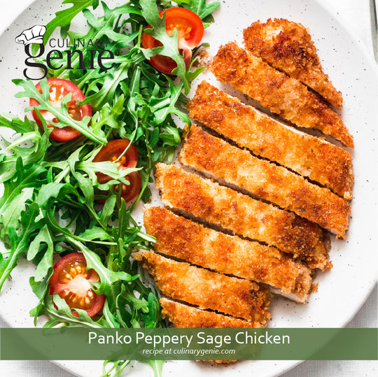 Panko Peppery Sage Chicken recipe using Culinary Genie Salt-Free Peppery Sage Seasoning Blend