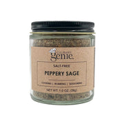 Jar of Culinary Genie Peppery Sage seasoning on a white background