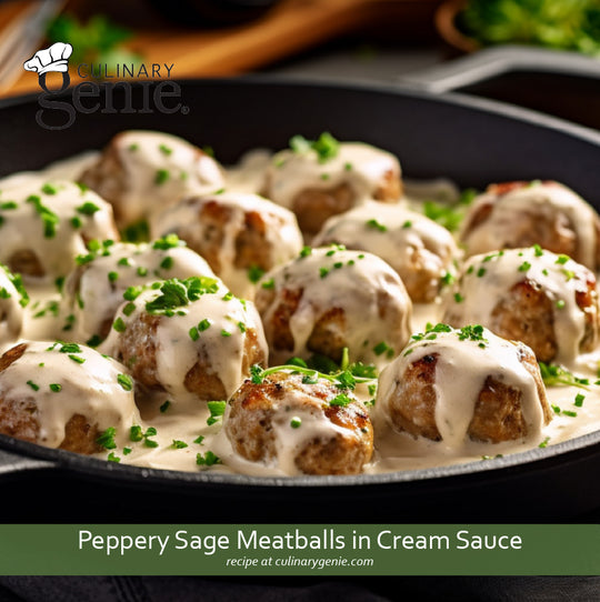 Peppery Sage Meatballs in Cream Sauce recipe using Culinary Genie Salt-Free Peppery Sage Seasoning Blend