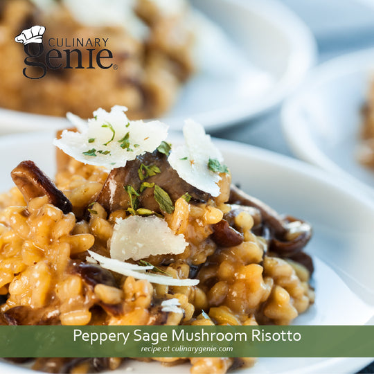 Peppery Sage Mushroom Risotto recipe using Culinary Genie Salt-Free Peppery Sage Seasoning Blend