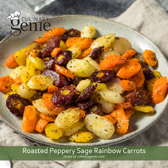 Roasted Peppery Sage Rainbow Carrots recipe using Culinary Genie Salt-Free Peppery Sage Seasoning Blend