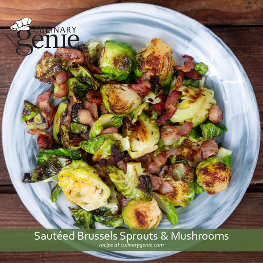 Sauteed Brussels Sprouts and Mushrooms recipe using Culinary Genie Salt-Free Umami Mushroom Seasoning Blend