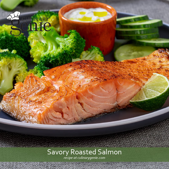 Savory Roasted Salmon recipe using Culinary Genie Salt-Free Umami Mushroom Seasoning Blend