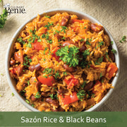 Culinary Genie Sazón Rice and Black Beans recipe featuring Culinary Genie Salt-Free Sazón Seasoning Blend.