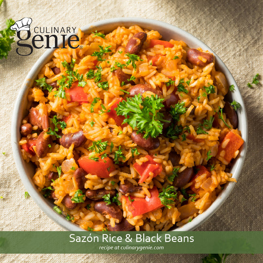 Sazón Rice and Black Beans Recipe using Culinary Genie Salt-Free Sazón Seasoning Blend