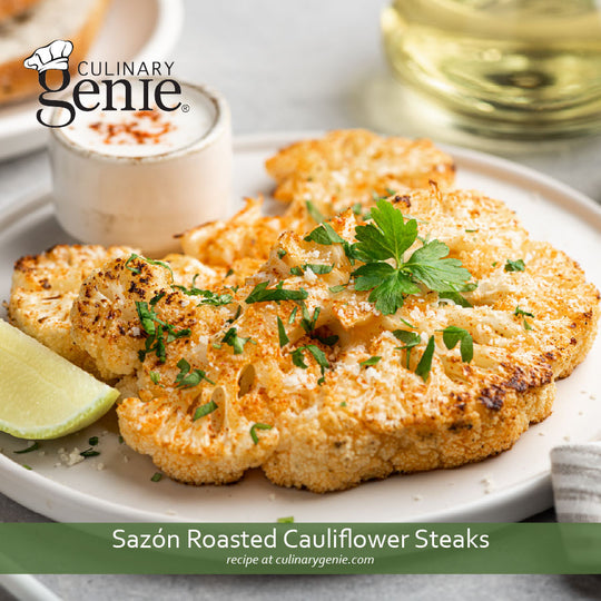 Sazón Roasted Cauliflower Steaks Recipe using Culinary Genie Salt-Free Sazón Seasoning Blend