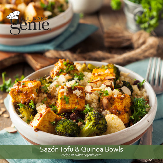 Sazón Tofu and Quinoa Bowls Recipe using Culinary Genie Salt-Free Sazón Seasoning Blend