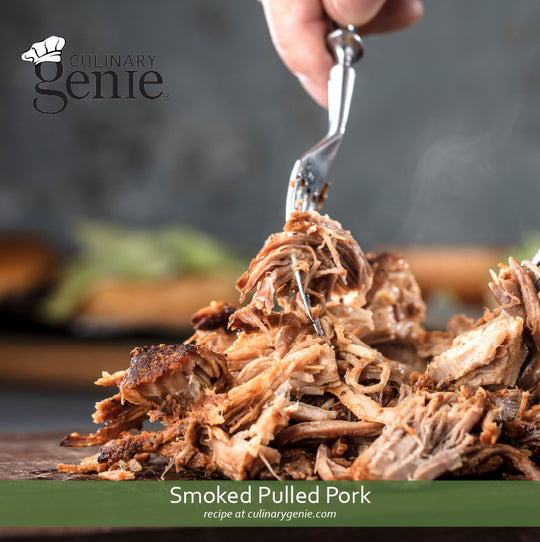 Smoked Pulled Pork recipe using Culinary Genie Salt-Free All-American BBQ Seasoning.