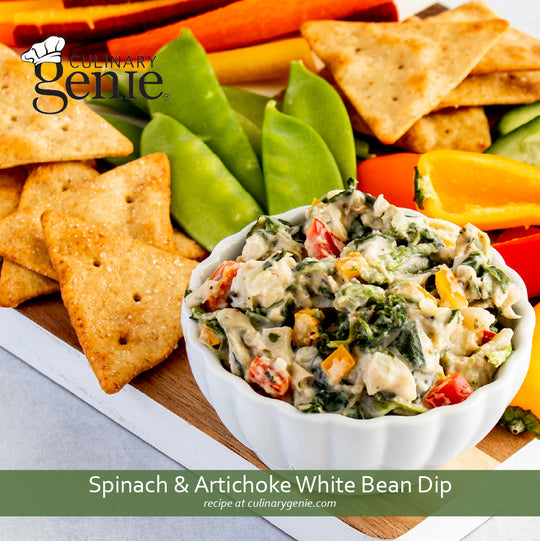 Spinach and Artichoke White Bean Dip recipe using Culinary Genie Salt-Free Mediterranean Herb Seasoning Blend