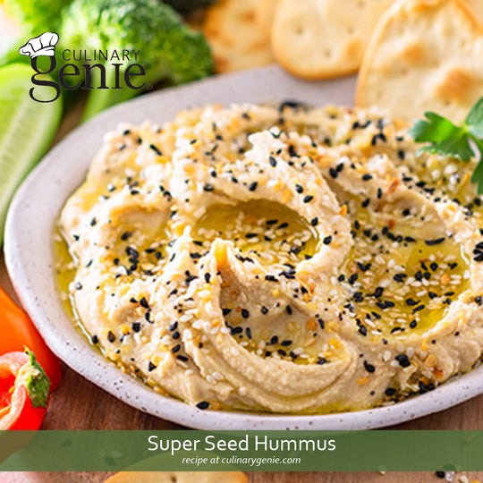 Super Seed Hummus recipe using Culinary Genie Salt-Free Super Seed Everything Bagel Seasoning Blend